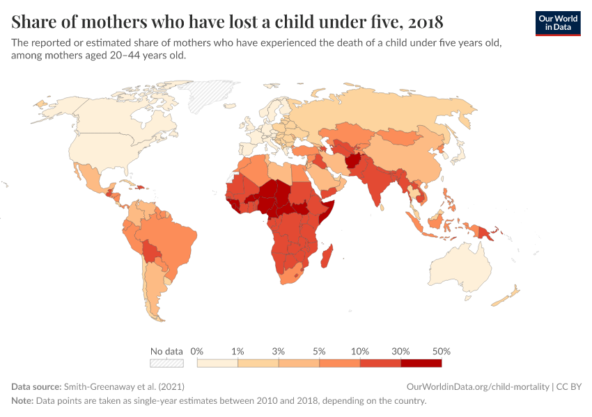 A thumbnail of the "Share of mothers who have lost a child under five" chart