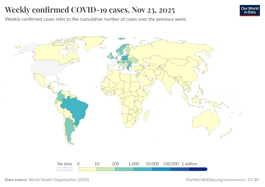 A thumbnail of the "Weekly confirmed COVID-19 cases" chart